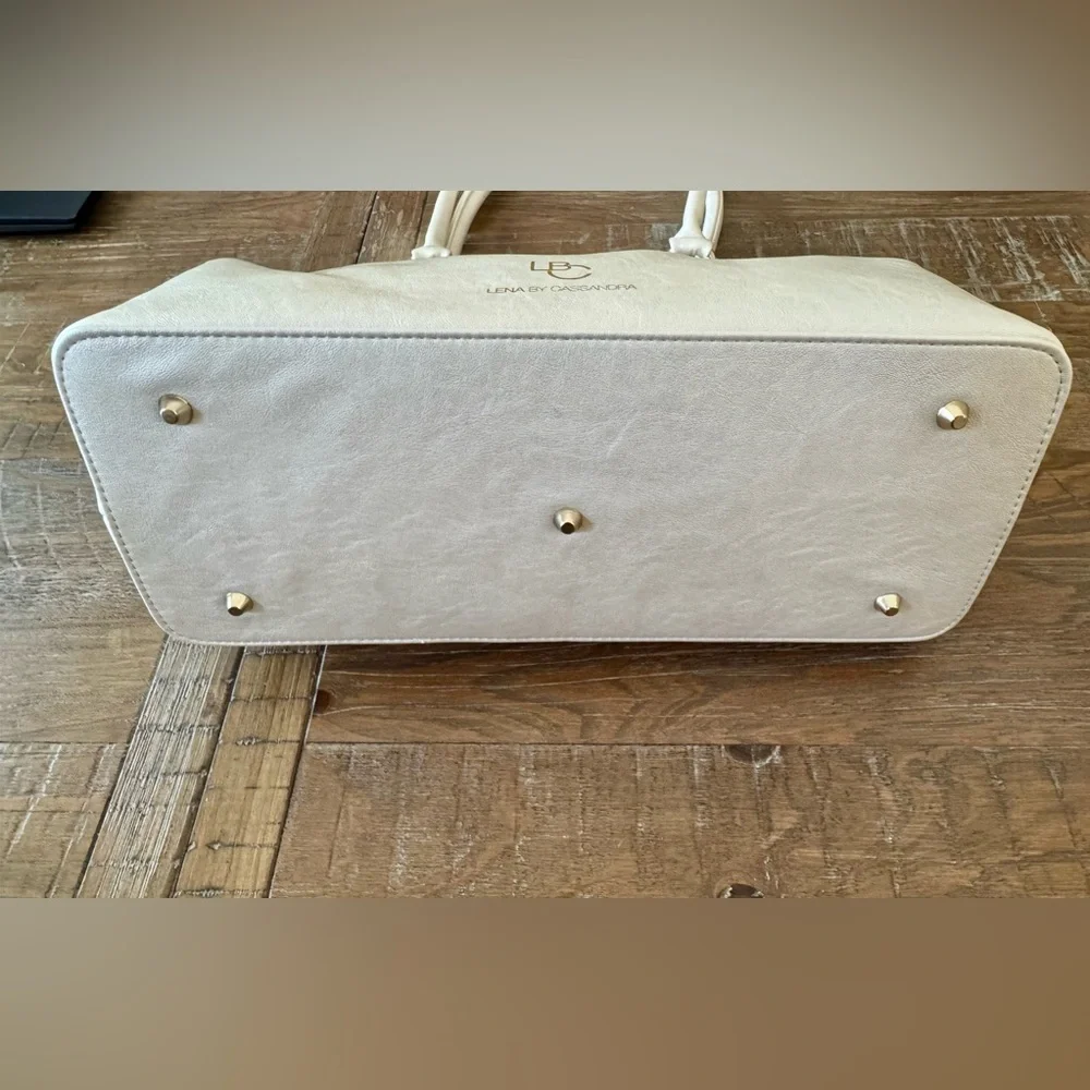 NEW Lena by Cassandra Metallic Cream Diaper Bag with changing pad